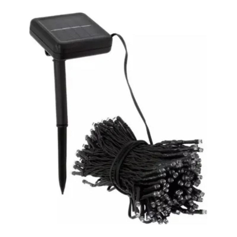 Guirnalda Led Solar Luz Fria 100 Led Luz 10 Metros Ext E Int Negro
