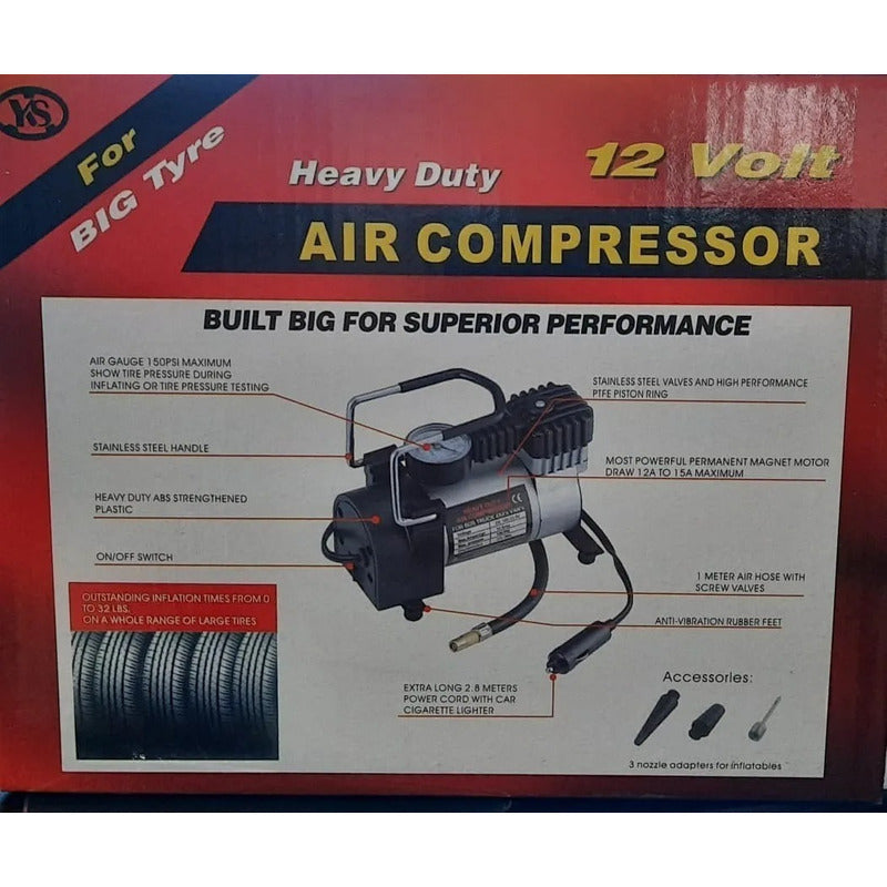 Compresor De Aire 12v Inflador Neumático, Bici, Moto, Pelota Gris 50/60hz Monofásica