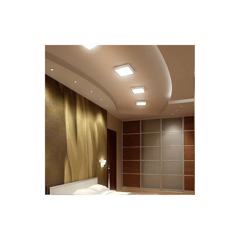 Foco Panel Led 12w Plafón 17cm Marco Blanco Cuadrado