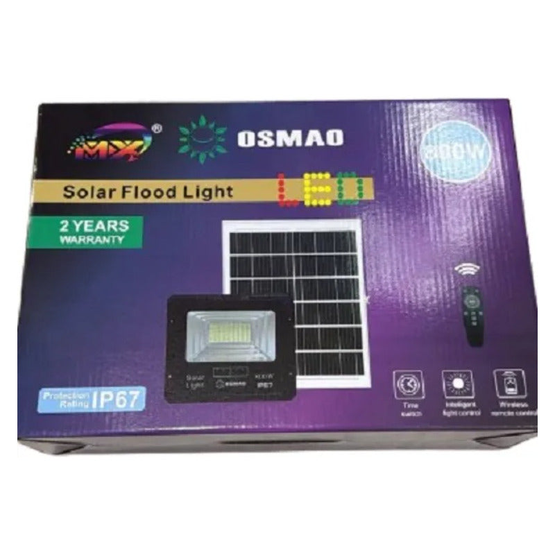 Foco Solar 800w Led + Panel Solar Y Control Remoto Negro Fría