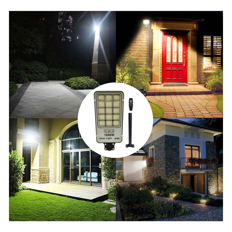 Pack X2 Foco Solar 1000watt Alumbrado Exterior Poste 420led Negro Fría