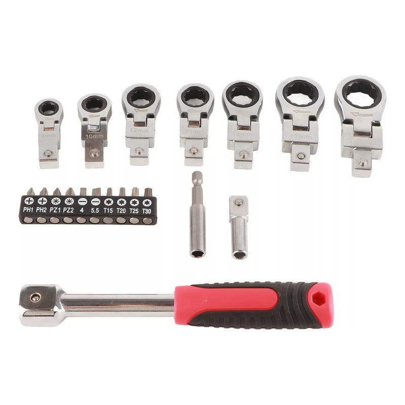 Chicharra Articulada 20 Llaves Intercambiables Kit De Rache Rojo