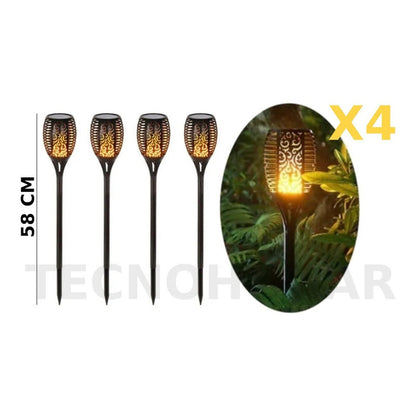Lampara Led Pack X4 Luces Solares Antorchas Estaca Modelo Xl Negro
