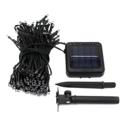 Guirnalda Led Solar Luz Fria 100 Led Luz 10 Metros Ext E Int Negro