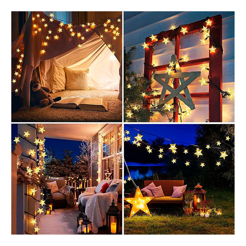 Pack X6 Estrellas Led Solar Cálida Multicolor Navidad Lineal