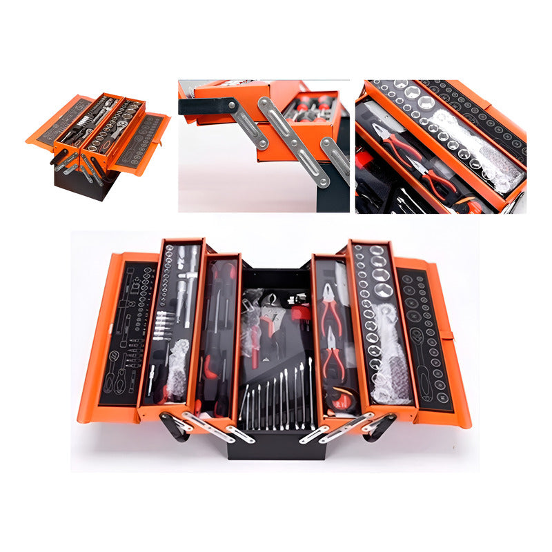 Caja Herramientas 85 Pcs Niveles Plegable Metal Cromo Negro