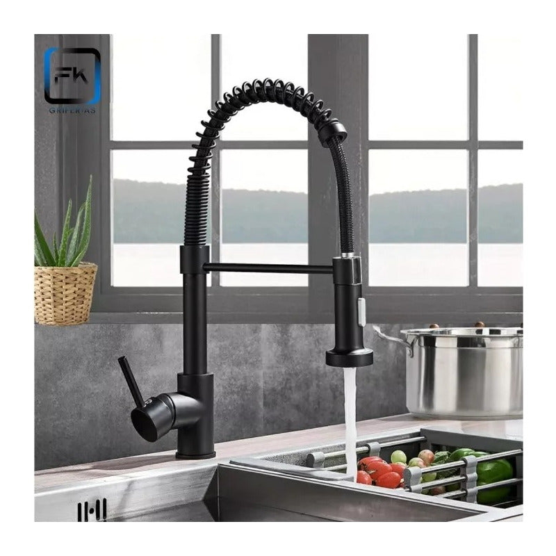 Llave Monomando Lavaplatos Profesional Extraíble Negra Negra Cromado