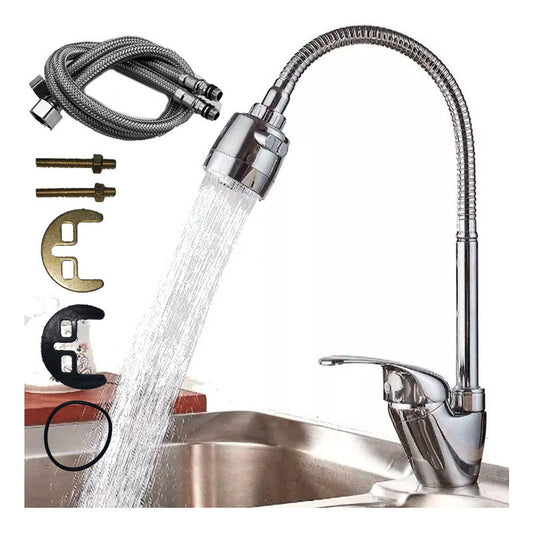 Llave Monomando Lavaplatos Flexible Fría Y Caliente Manguera Plateado