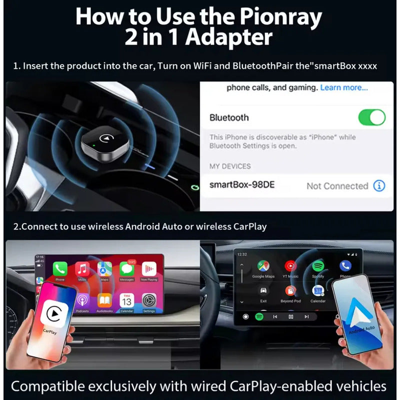 Adaptador Inalámbrico Carplay/android Automático 2 En 1 Auto