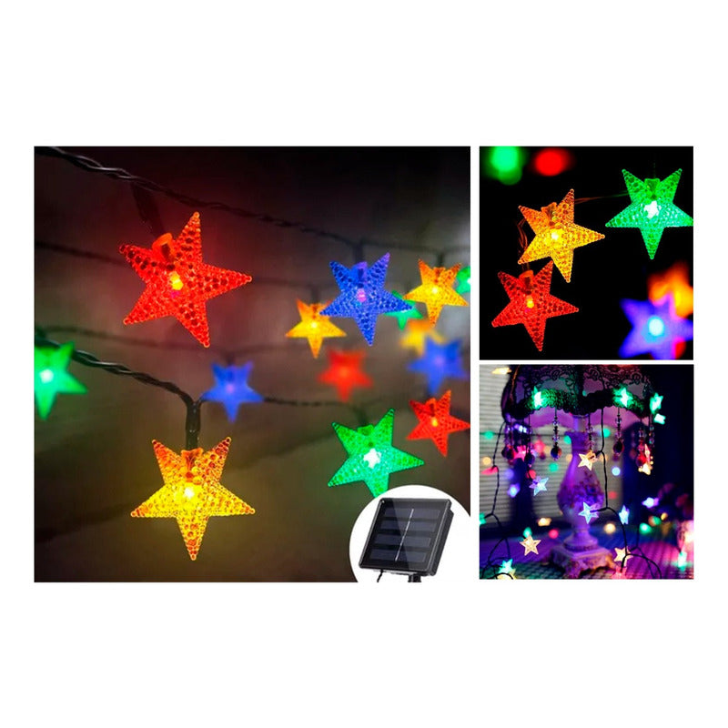 Pack X6 Estrellas Led Solar Cálida Multicolor Navidad Lineal