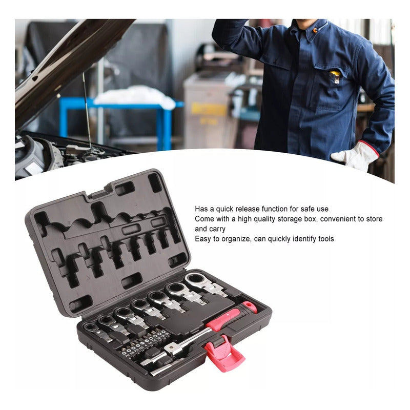 Chicharra Articulada 20 Llaves Intercambiables Kit De Rache Rojo