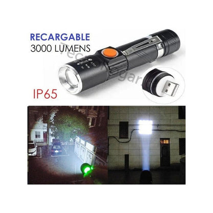 Linterna Led 3000 Lumens Recargable Con Zoom Resiste Lluvia Blanco Negro