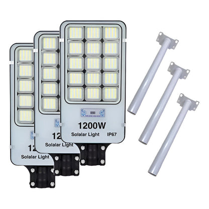 Pack 3 Foco Solar De Poste 1200 Watt Luz Fija Más Soporte Negro Blanco Frío