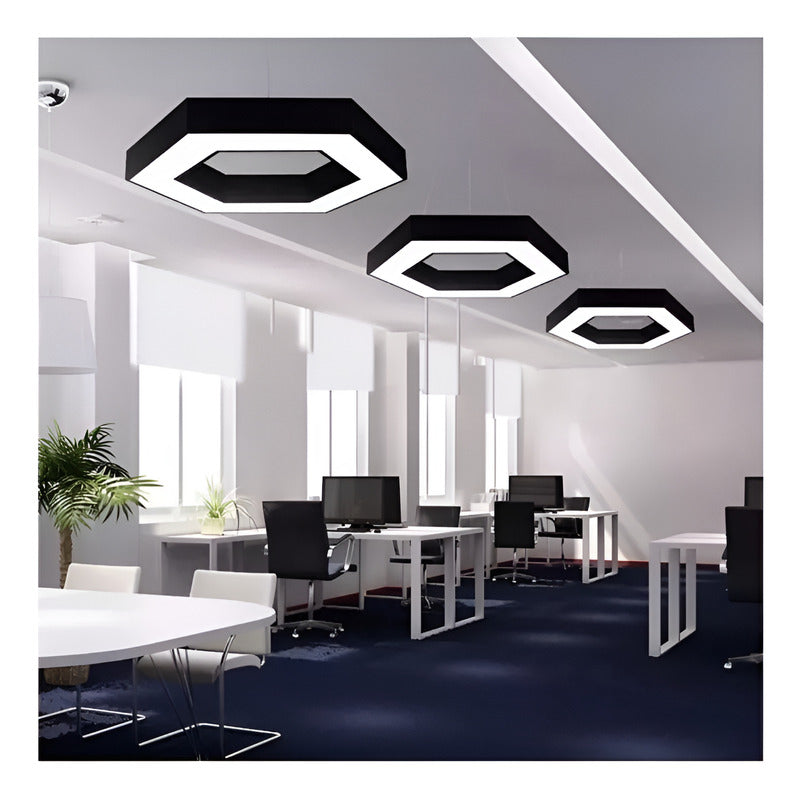 Lámpara Led Colgante Hexágono Abierta 36w Luz Fría Estructura Negro