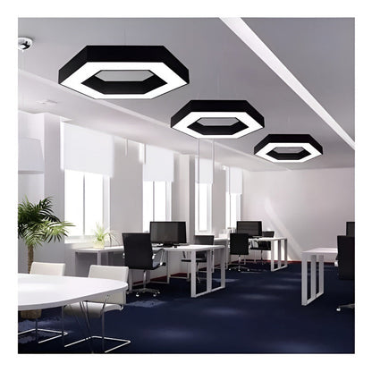 Lámpara Led Colgante Hexágono Abierta 36w Luz Fría Estructura Negro