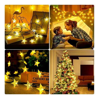 Pack X6 Estrellas Led Solar Cálida Multicolor Navidad Lineal