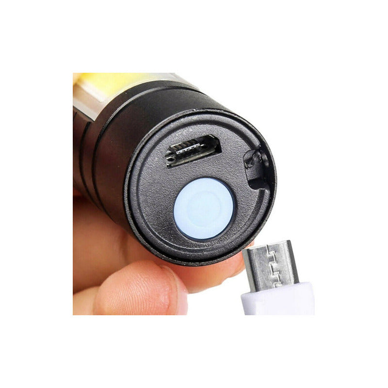 Mini Linterna Led De Mano Recargable Usb Gancho 525 Con Zoom Blanco Verde