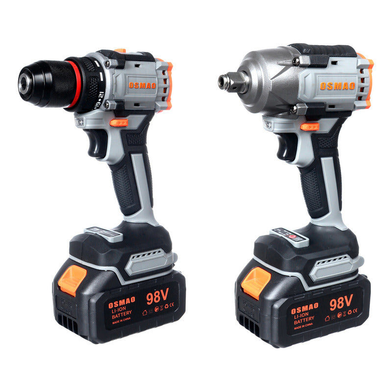 Kit Llave De Llave De Impacto + Taladro 98v Osmao Negro