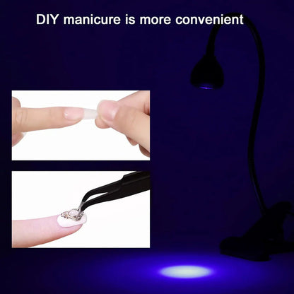 Lámpara Led Luz Uv Para Uñas Tips Soft Gel 3w Clip Mesa Negro