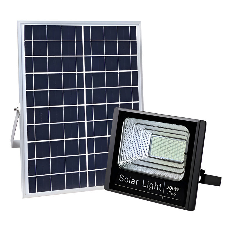 Foco Solar 200w Led Inteligente Control Remoto Ip66 Negro Blanco Frío