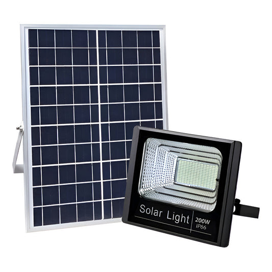 Foco Solar 200w Led Inteligente Control Remoto Ip66 Negro Blanco Frío