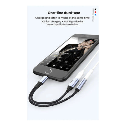 Adaptador De Cable Lighthing, Jack Audifonos Y Carga  Negro