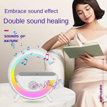 Cargador Inalambrico Parlante Bluetooth Lampara Usb Radio Blanco