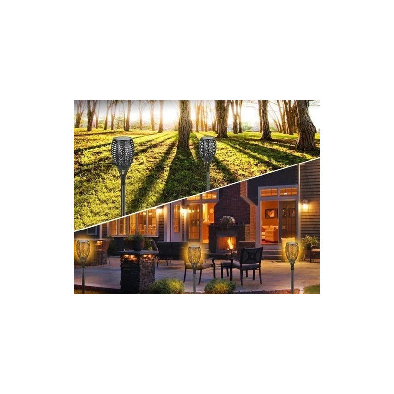 Antorcha Estaca De Fuego Solar Led Carga Automatica Lluvia Negro