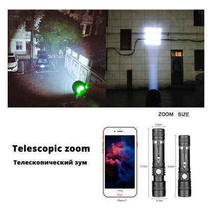 Linterna Led 3000 Lumens Recargable Con Zoom Resiste Lluvia Blanco Negro