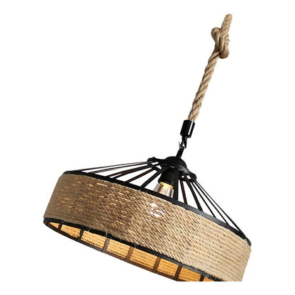 Lampara Colgante Con Cuerda Cáñamo - Metal Rustica Colgante Estructura Negro
