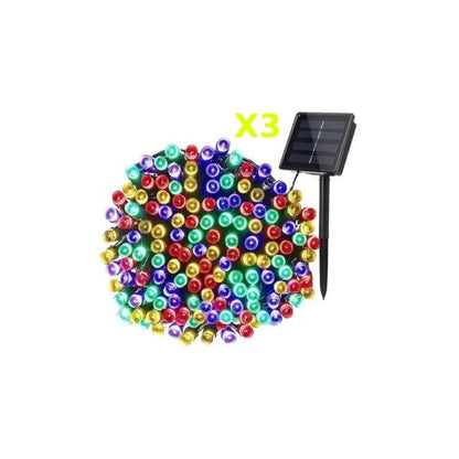 Pack X3 Luces Solares Navidad Guirnalda 10 Metros 100 Led