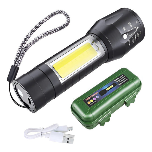 Mini Linterna Led De Mano Recargable Usb Gancho 525 Con Zoom Blanco Verde
