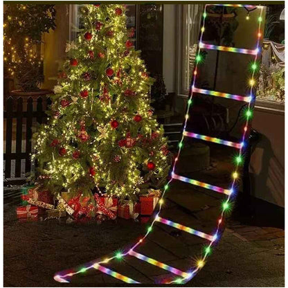 Escalera Viejito Pascuero Con Luces Led Solar 1.60cm Campana Campana Multicolor