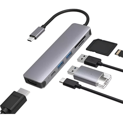 Hub Adaptador Usb Tipo 7 En 1 Hdmi, Rj45, Lan, Usb, Hub Gris Oscuro