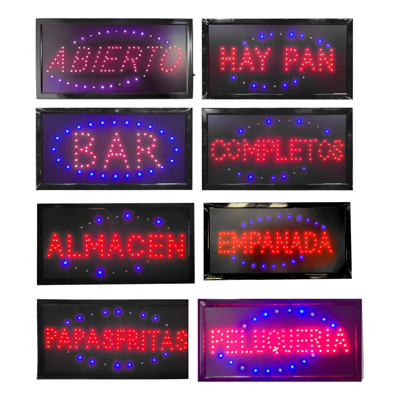Letrero Aviso Led Signs Luminoso - Abierto - 48x25cm