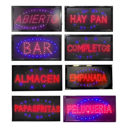 Letrero Aviso Led Signs Luminoso - Abierto - 48x25cm