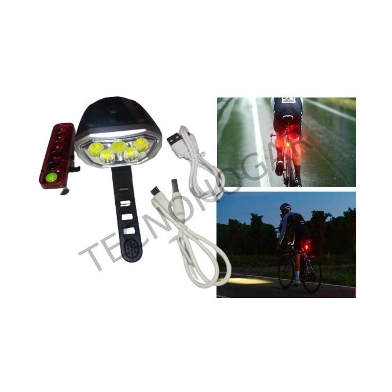 Luces Bicicleta Led Delantera Y Trasera Recargable Usb Negro