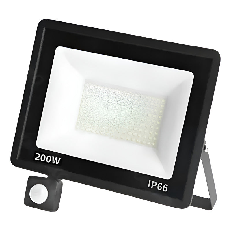 Foco Led Con Sensor De Movimiento 200w Resistente Al Agua Negro Blanco Frío