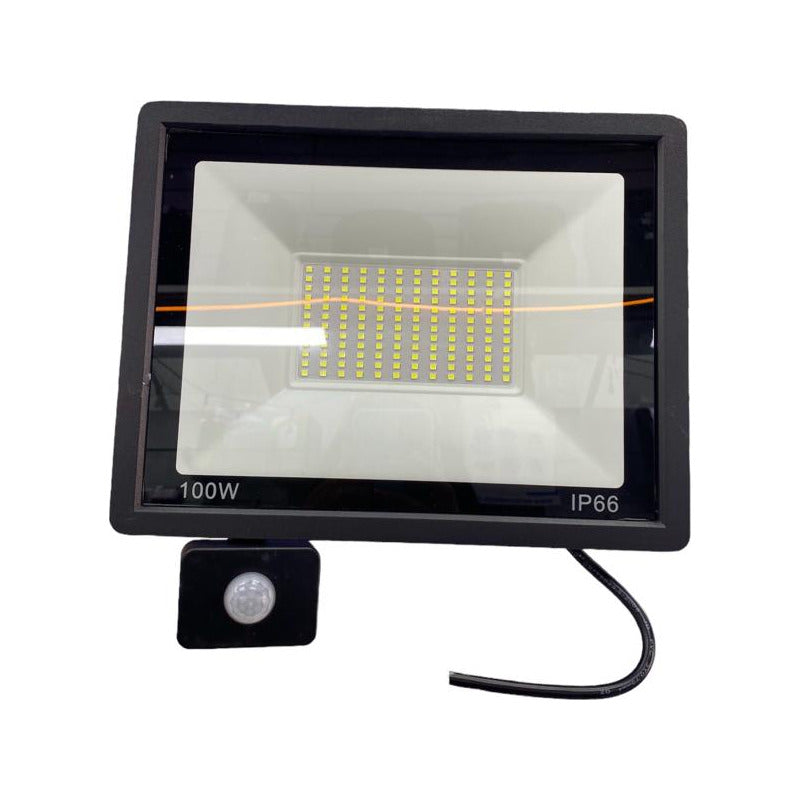 Foco Proyector 100w Pack X2 Con Sensor De Movimiento 220v Negro