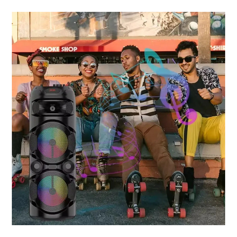 Parlante Inalambrico Portatil 80cm Bluetooth Led Microfono Negro