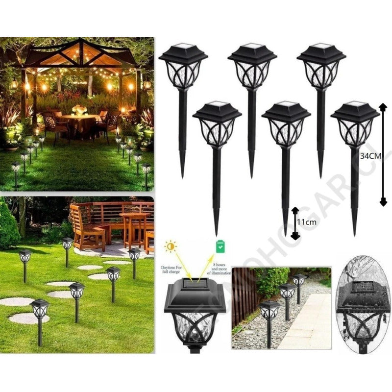 Estaca Solar X6 Jardín Exteriores Led Resiste Lluvia  Negro