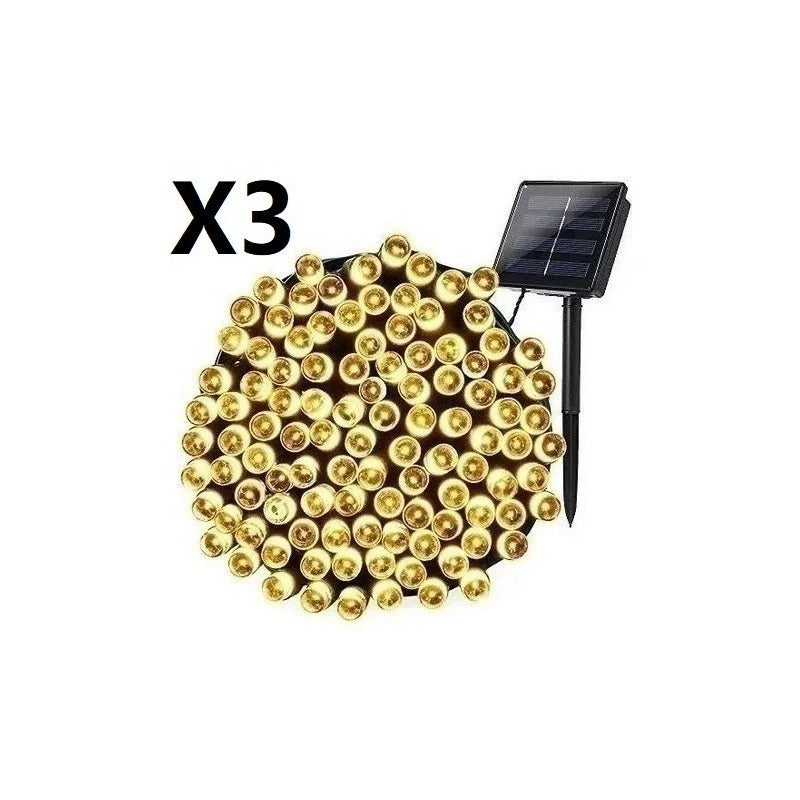 Guirnalda Led Solar X3 Fria 100 Led Luz 10 Metros Ext E Int