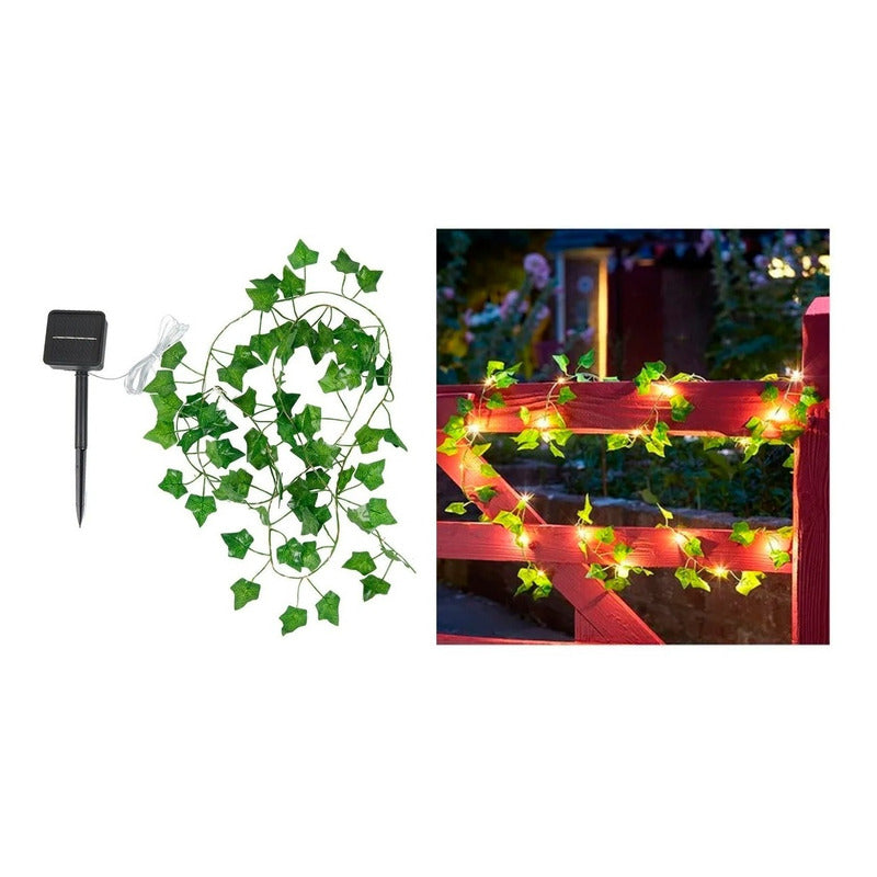 Guirnalda De Luces Led Solar Hojas De 10 Mts Enredadera