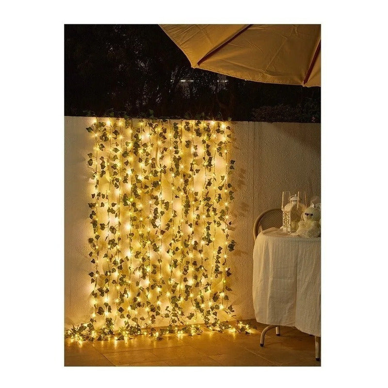 Guirnalda De Luces Led Solar Hojas De 10 Mts Enredadera