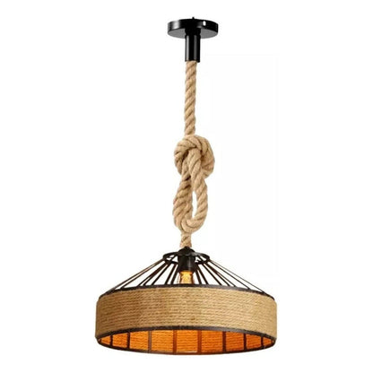 Lampara Colgante Con Cuerda Cáñamo - Metal Rustica Colgante Estructura Negro
