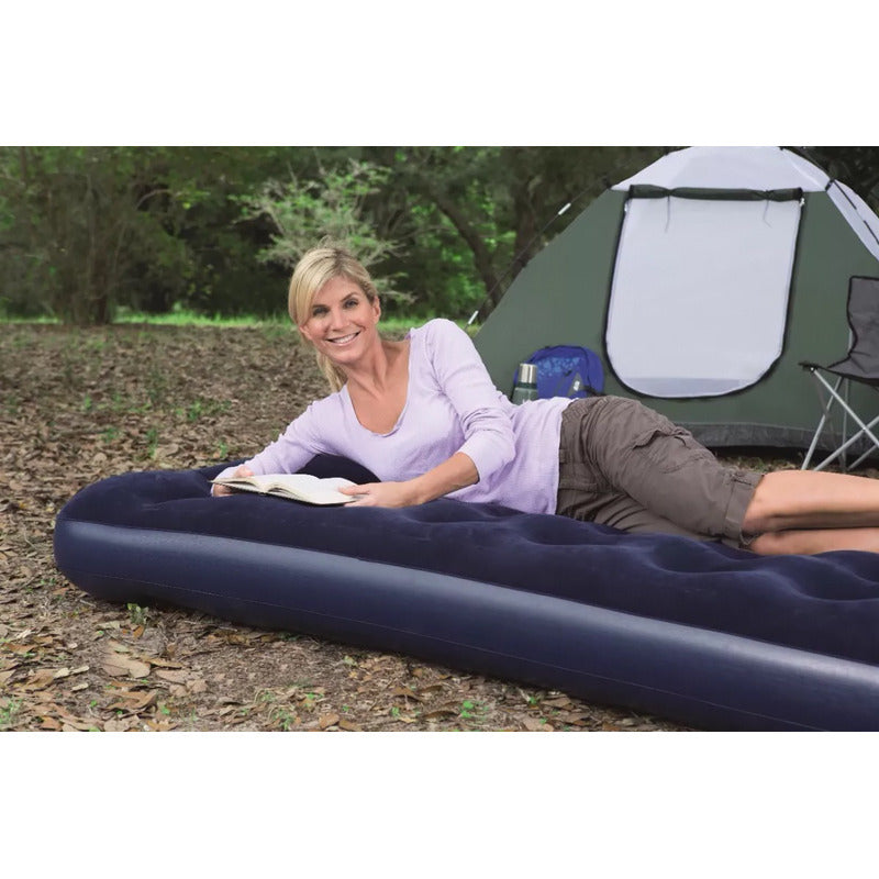 Colchón Inflable 2 Plazas + Bomba De Aire Portátil Azul
