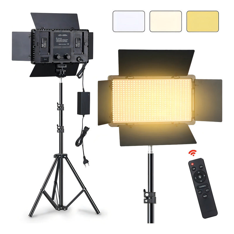 Kit Profesional Luz Relleno Con Trípode Reflector Pro 600led Estructura Negro Luz Blanco Frío