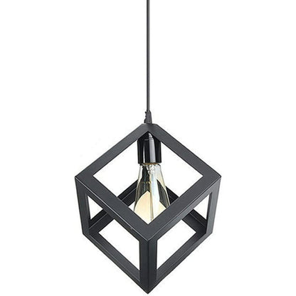 Lampara Colgante Fierro Cuadrada, Incluye Ampolleta Vintage Negro