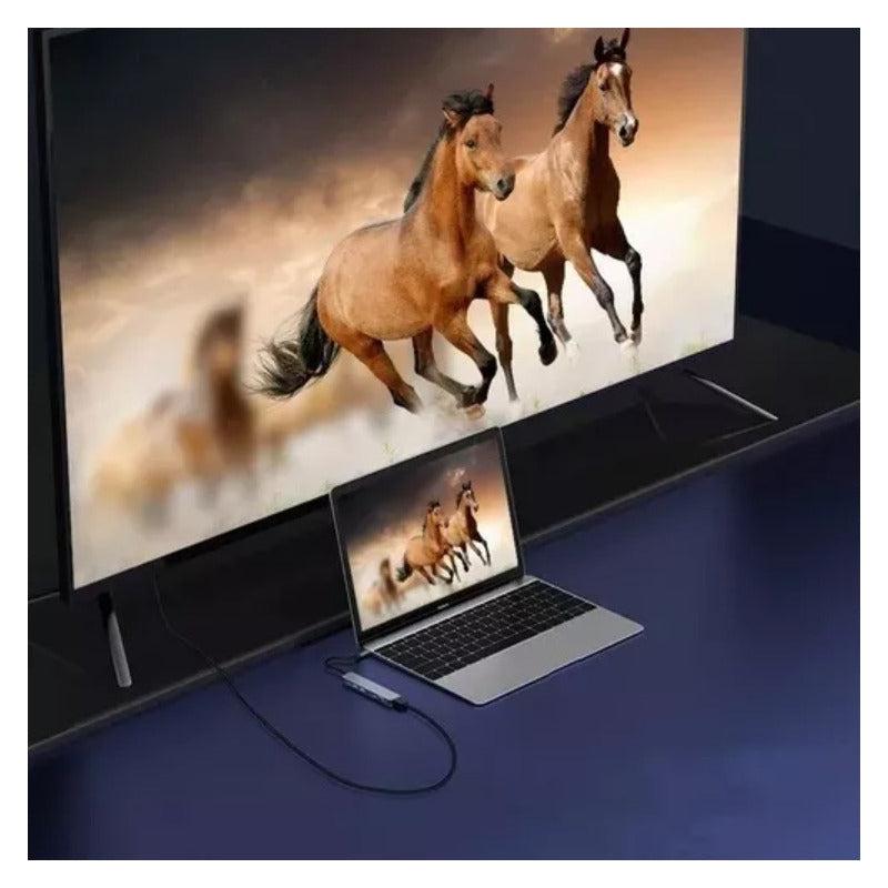 Hub Adaptador Usb Tipo 7 En 1 Hdmi, Rj45, Lan, Usb, Hub Gris Oscuro