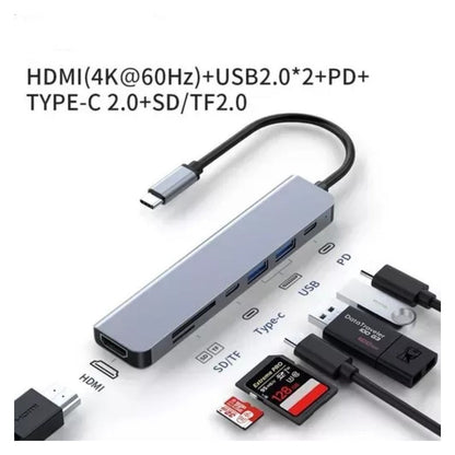 Hub Adaptador Usb Tipo 7 En 1 Hdmi, Rj45, Lan, Usb, Hub Gris Oscuro